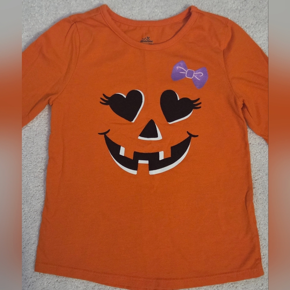 Celebrate It Orange Long Sleeve Tee with Pumpkin Face